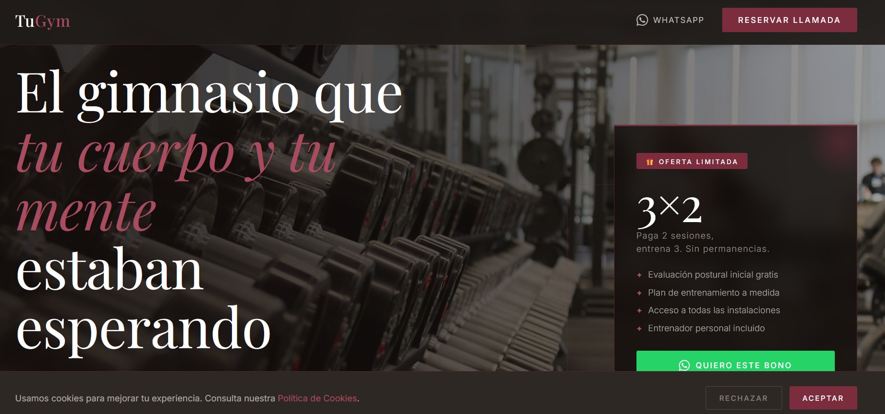 Diseño web para gimnasio en Toledo — versión escritorio